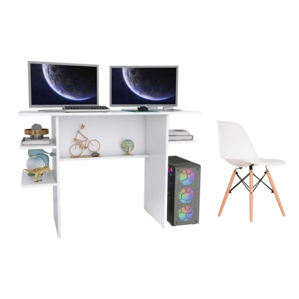 Mesa Escrivaninha Para Computador Escritório Quarto Pc Gamer + Cardeira Charles Eames