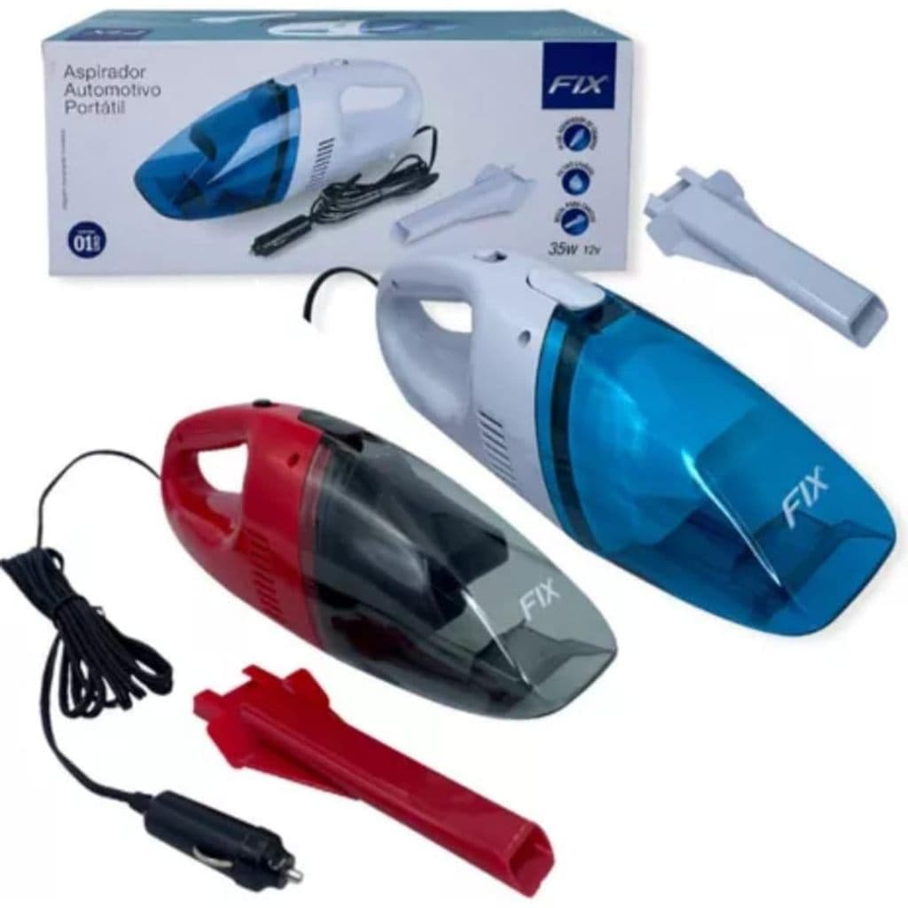 Aspirador de pó automotivo de carro potente portátil 12V 35W Azul e Vermelho cabo longo de 3 metros