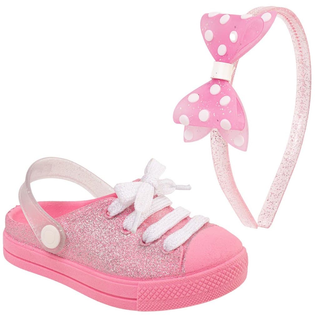 Sandália Infantil Menina Babuch Glitter Confortável com Tiara Antiderrapante