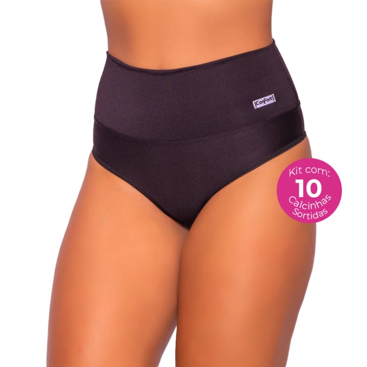 Kit 10 Calcinha Cinta Alta Compressão Segura Barriga Modeladora Suplex Reforçada Confortável