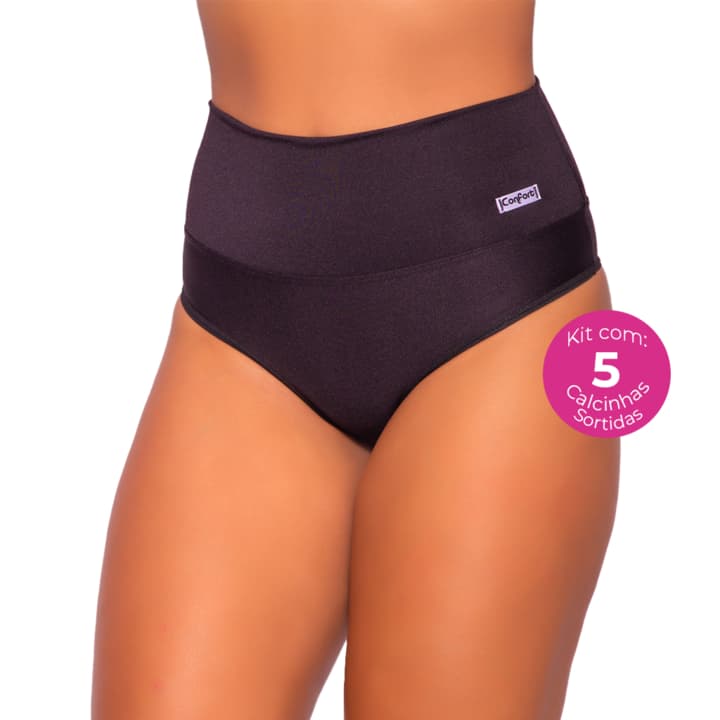 Kit 5 Calcinha Cinta Alta Compressão Segura Barriga Modeladora, Suplex, Reforçada & Confortável