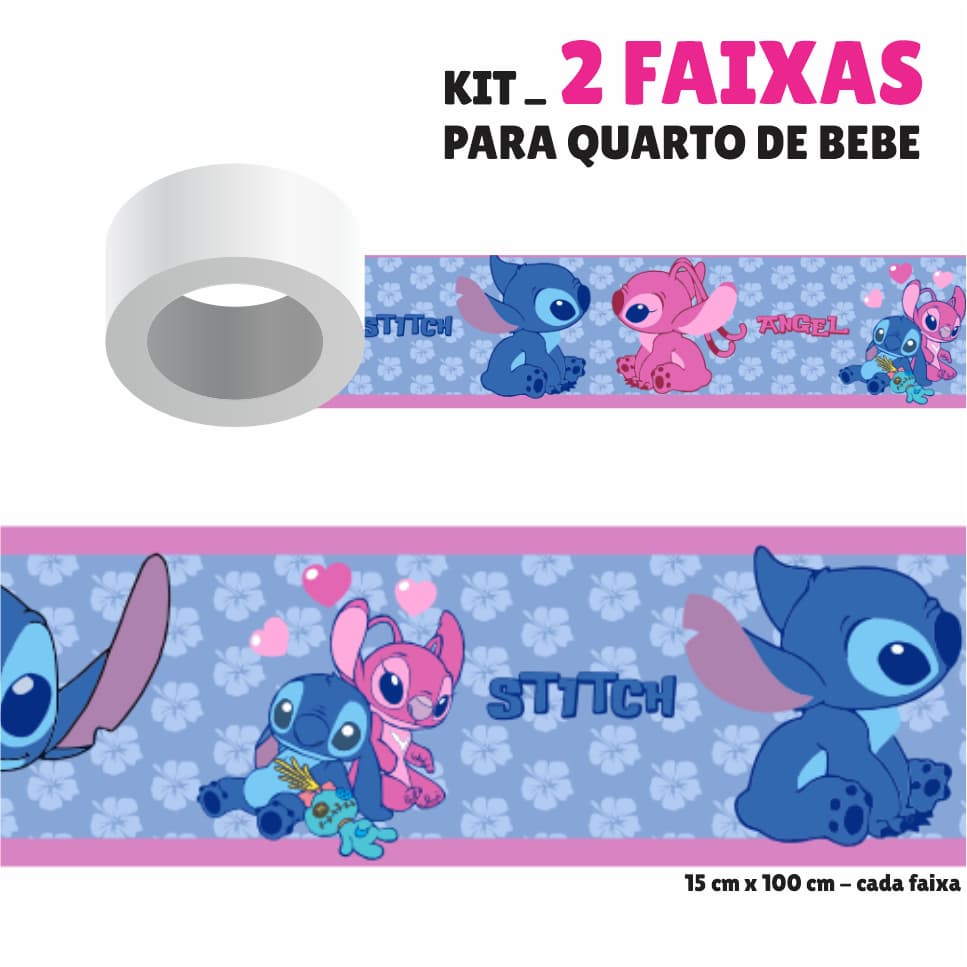Kit - 02 unid _ Faixa Adesiva para Quarto - Parede_ STITCH 03672 _ 2metros