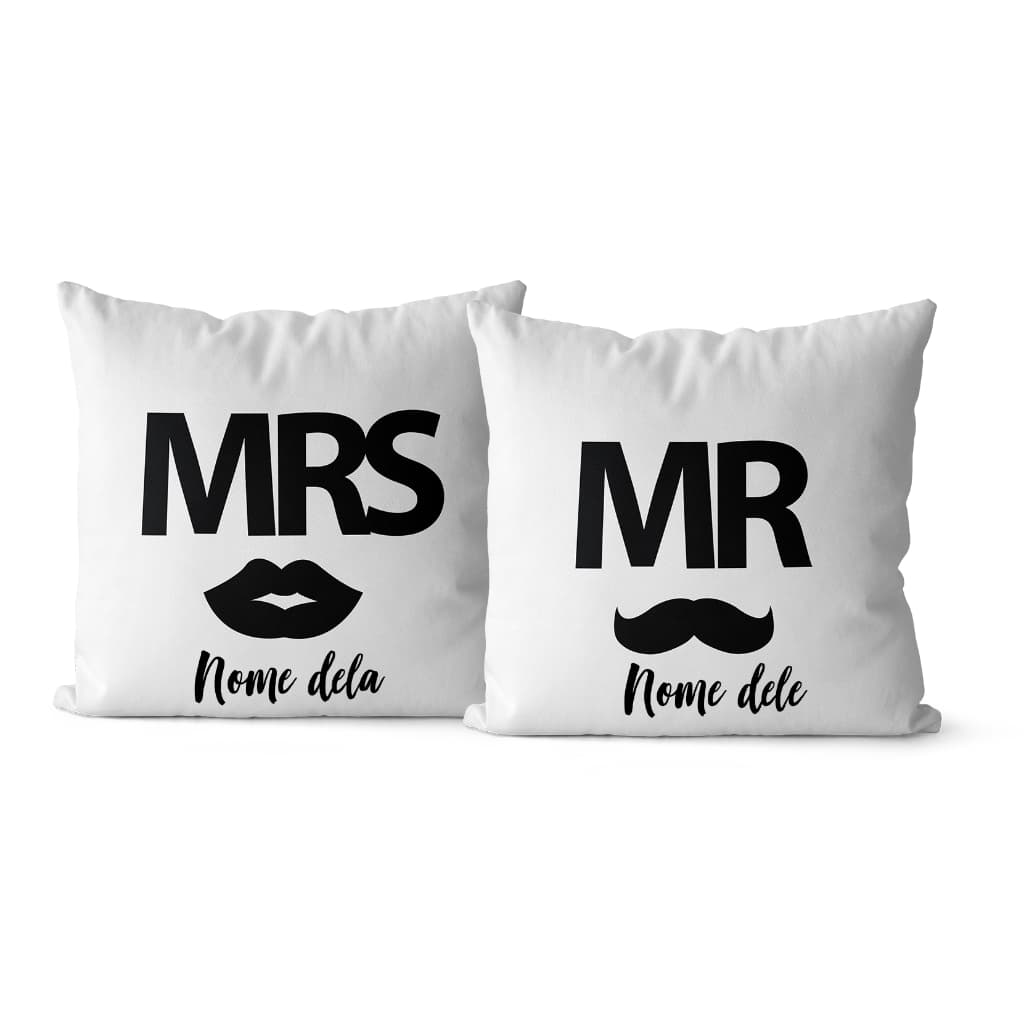 Kit 2 capas de almofadas Com Nome do Casal Mr e Mrs 45x45
