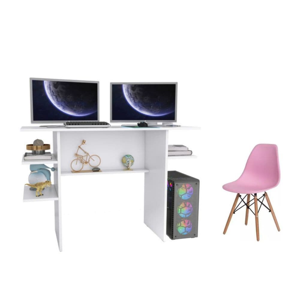 Mesa Escrivaninha Para Computador Escritório Quarto Pc Gamer + Cardeira Charles Eames