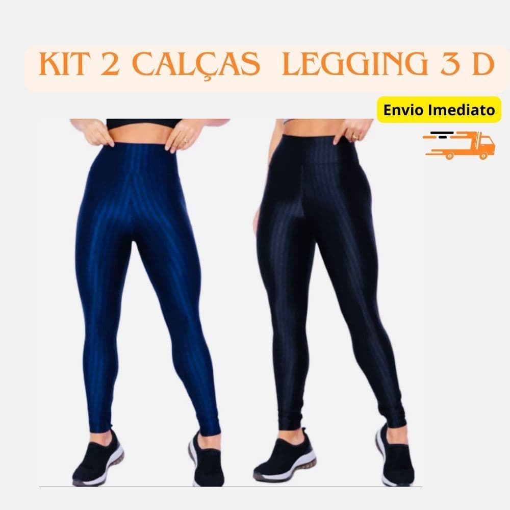 Kit 2 Calças Legging Feminina 3D fitness levanta Empina Bumbum -Cintura Alta - modeladora.