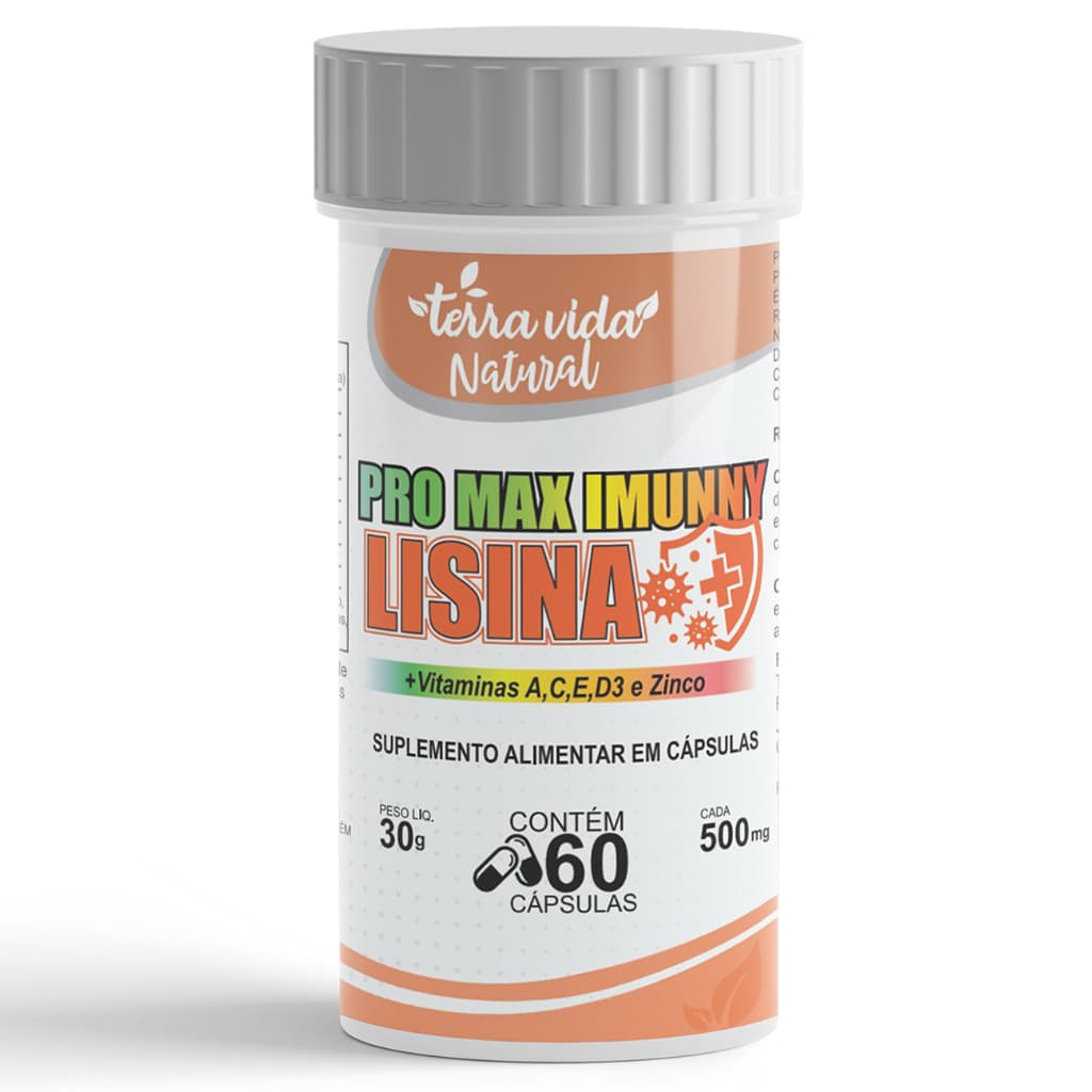 Lisina +Vitaminas C,A,E,D3 e Zinco de 500mg - Sistema Imunológico - Herpes