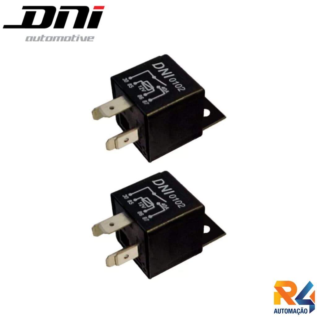 Kit 2x Rele Auxiliar Universal 40a 12v 4 Pinos Com Suporte - DNI 0102