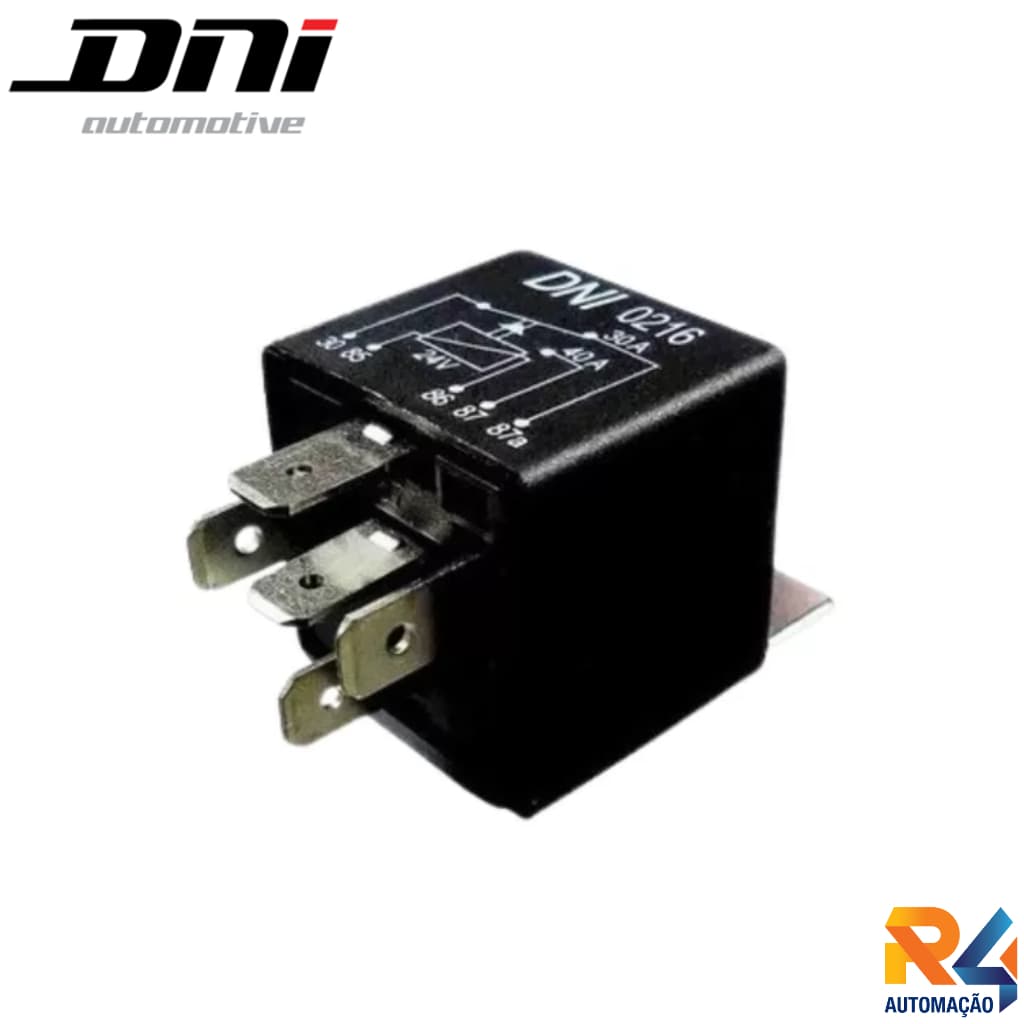 Rele Auxiliar 5 Terminal 24v 40A Com Suporte Preto - DNI 0216