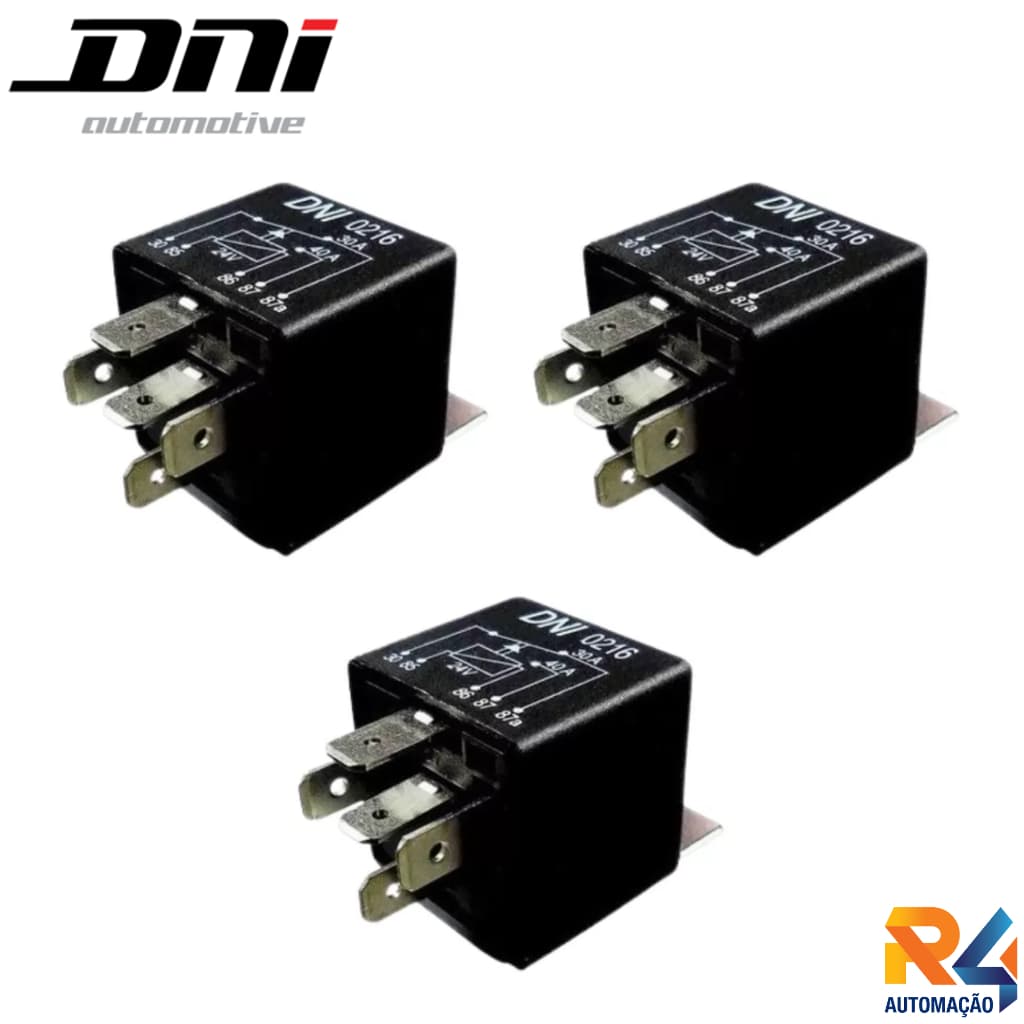 Kit 3x Rele Auxiliar 5 Terminal 24v 40A Com Suporte Preto - DNI 0216
