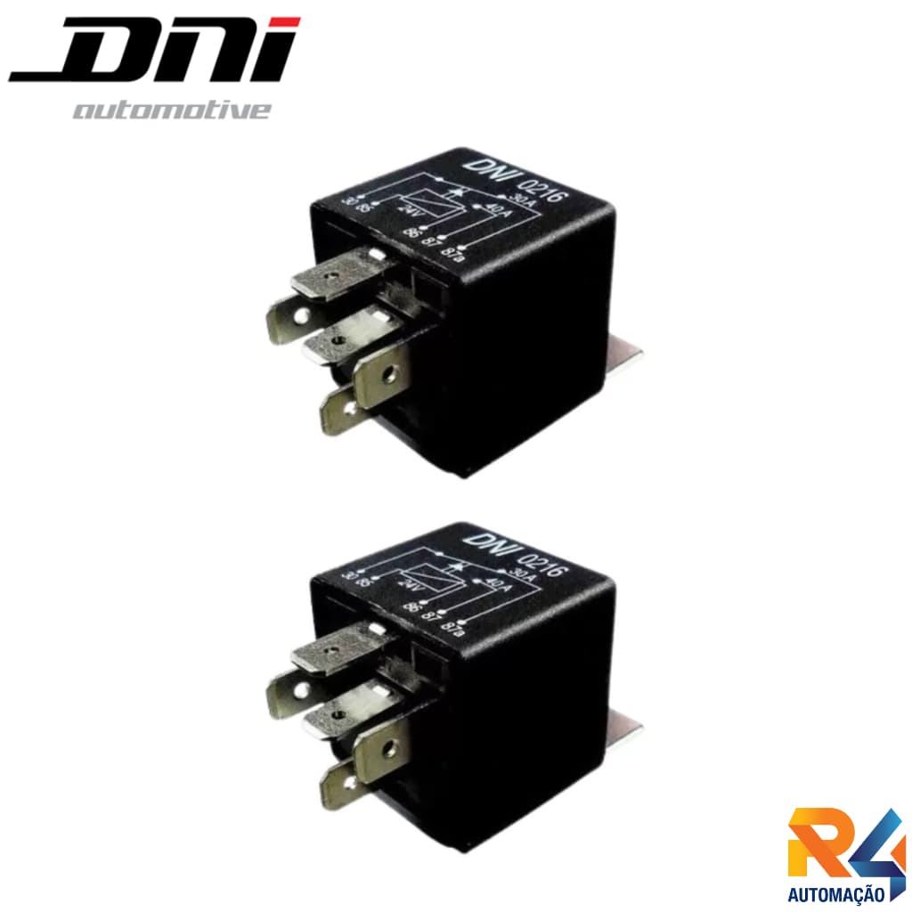 Kit 2x Rele Auxiliar 5 Terminal 24v 40A Com Suporte Preto - DNI 0216