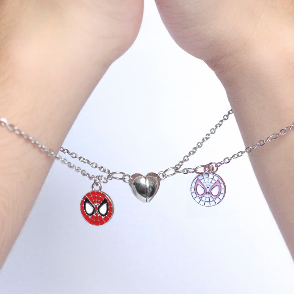 Conjunto de Pulseiras Aço Inox Magneticas Casal/Amizade Homem Aranha Gwen e MILES Presente Dia dos Namorados