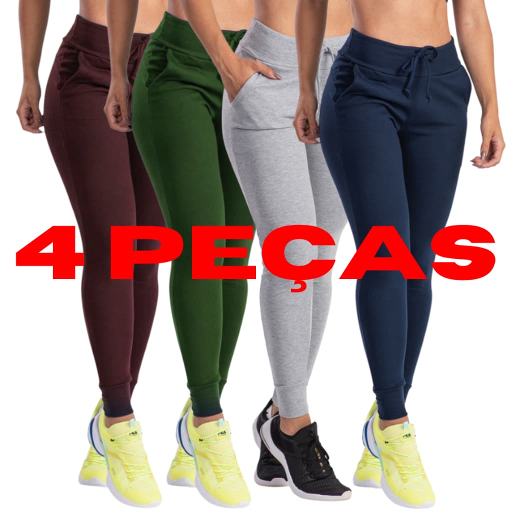 Kit 4 Calça Jogger Canelada de Ribana Cintura Alta