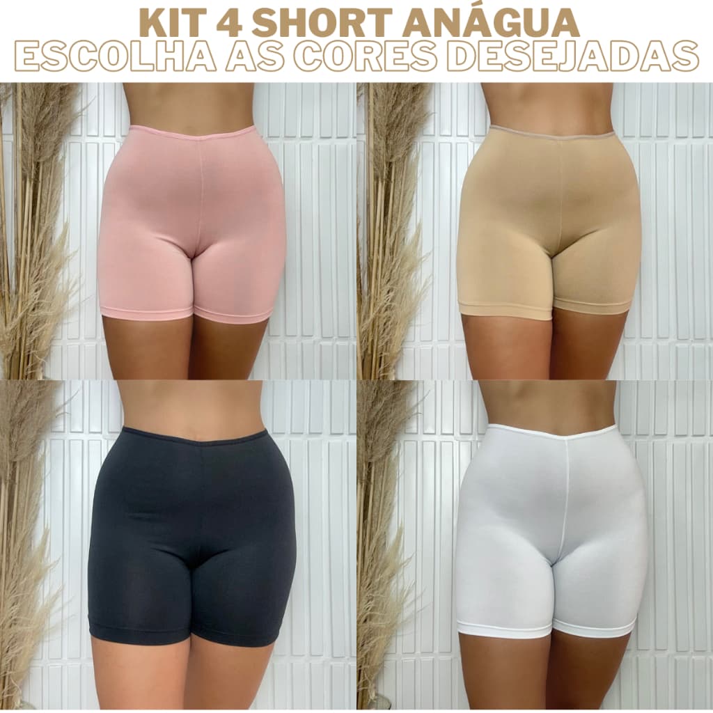 KIT 4 Anágua Segunda Pele Liso Feminina Short Básico