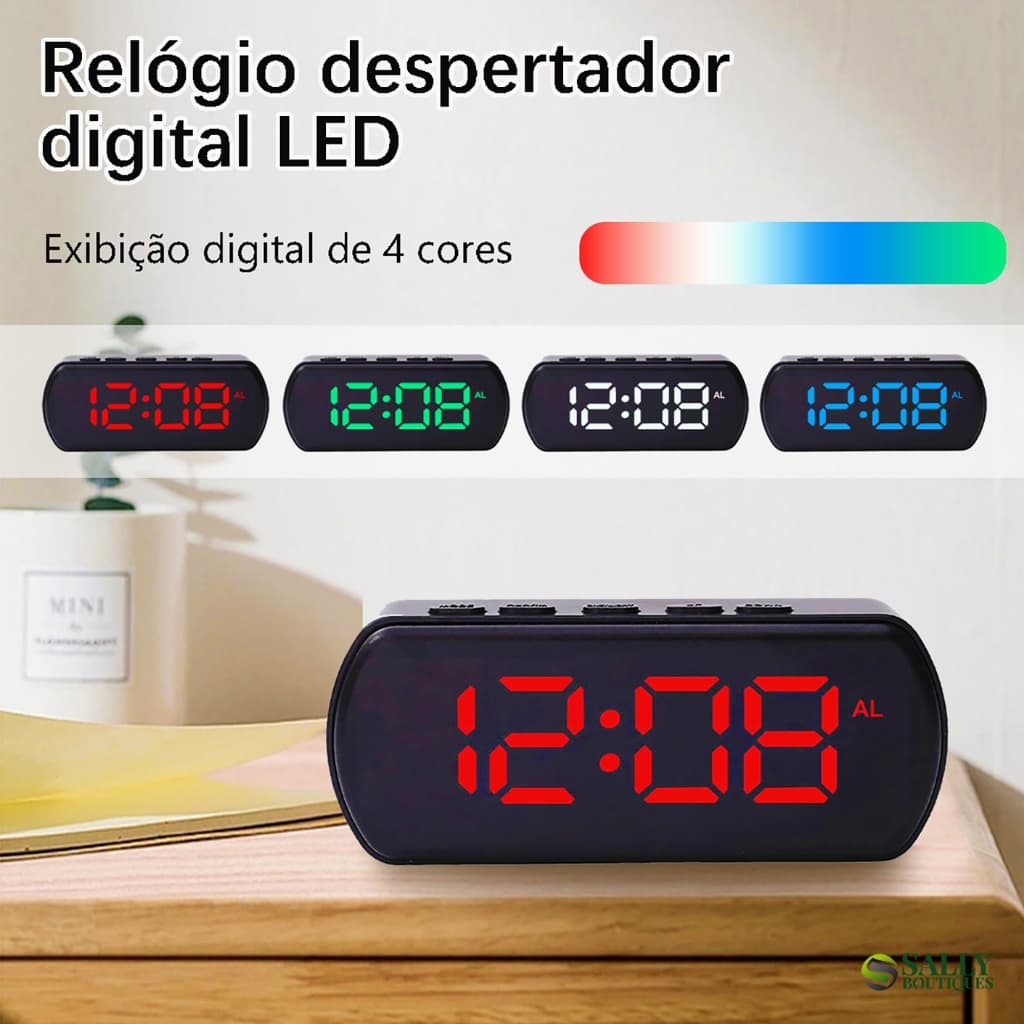 Relogio Digital De Mesa Portátil Despertador Quarto LED Brilha Escuro Infantil Temperatura