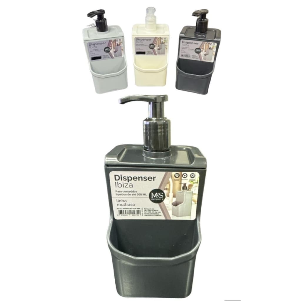 Dispenser Porta Detergente Sabão Líquido Multi Uso com Suporte para Bucha 500ml Classic Ibiza