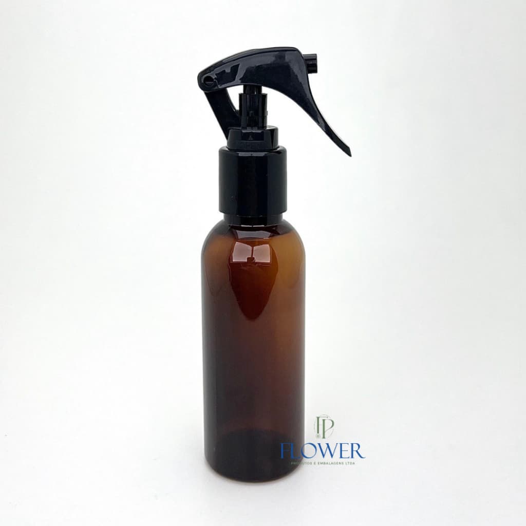 Kit 02 Unidades Frasco Pet Âmbar Válvula Spray Gatilho Preto 120mL