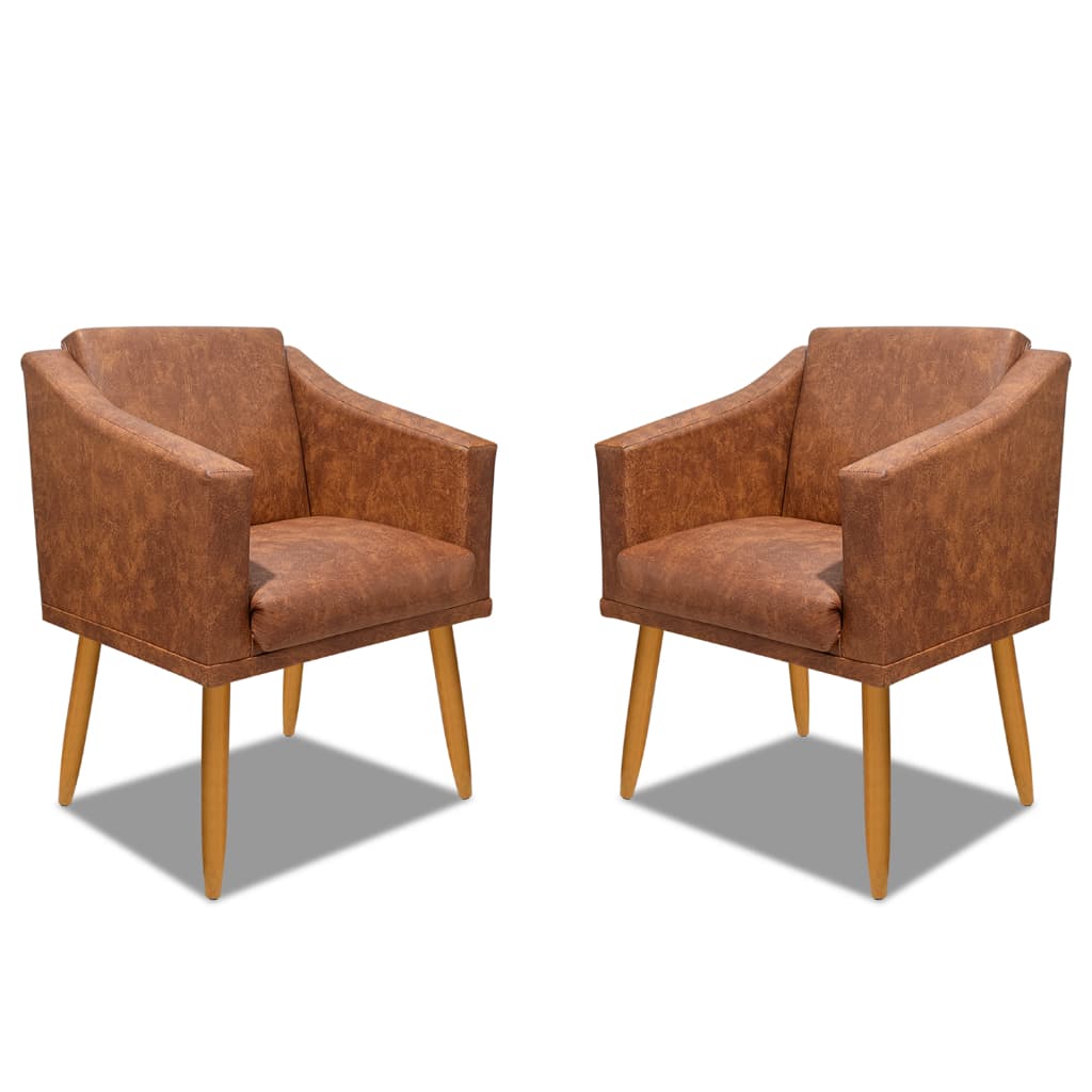 Kit 2 Poltronas Decorativa Casal Decor Para Sala Recepção Luxo Corino Whisky