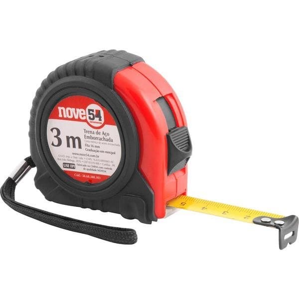 Trena Aço Emborrachada 3m X 16mm Nove54 Medição Três Metros