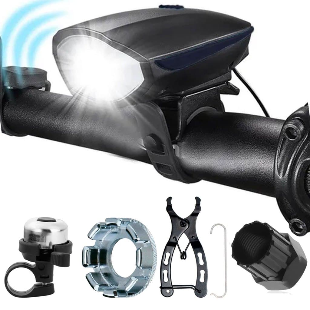 Kit Bike Lanterna Farol Buzina Chave Extrator Catraca K7 Mini Alicate De Corrente Remoção Chave De Raio Buzina De Bicicleta bike Trim Trim