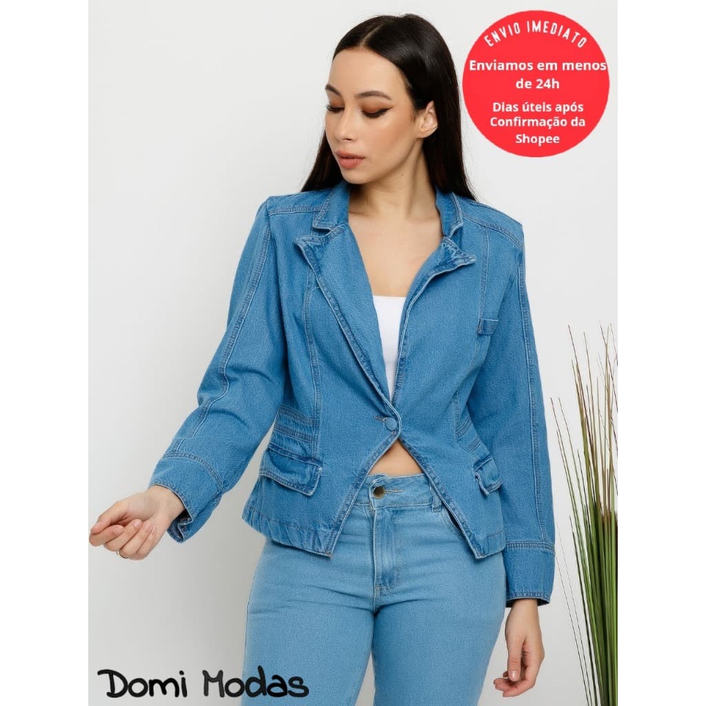 Domi Modas Blazer Jeans Feminino Chique e Elegante 69