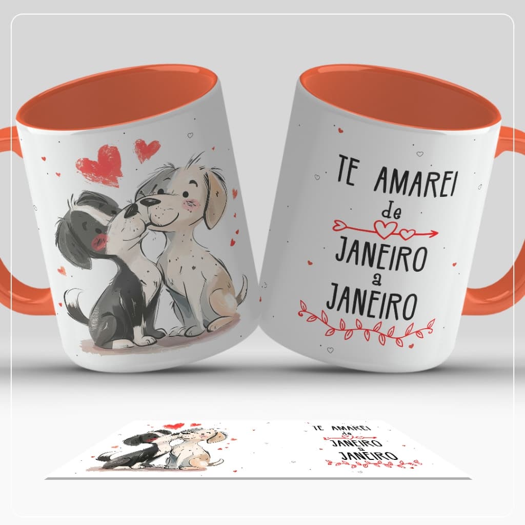 Caneca alça e interior colorido Porcelana Dia dos Namorados Presente