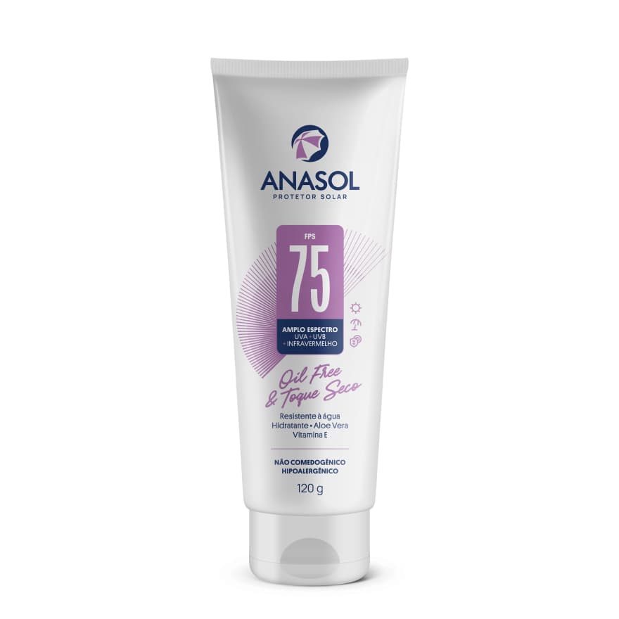 Protetor Solar Corporal Anasol FPS 75 Toque Seco com Aloe Vera e Vitamina E 120g