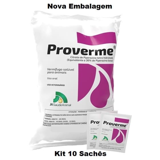 Proverme Kit 10 Sachês de 28g Vermifugo para Aves, Suínos, Bovinos, Equinos