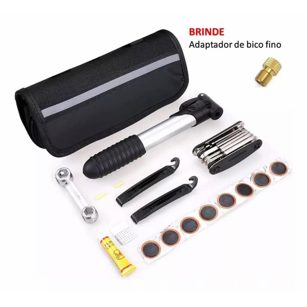 Kit de Ferramentas para Bicicleta - Chaves, Bomba de Ar, Remendos e Bolsa de Quadro
