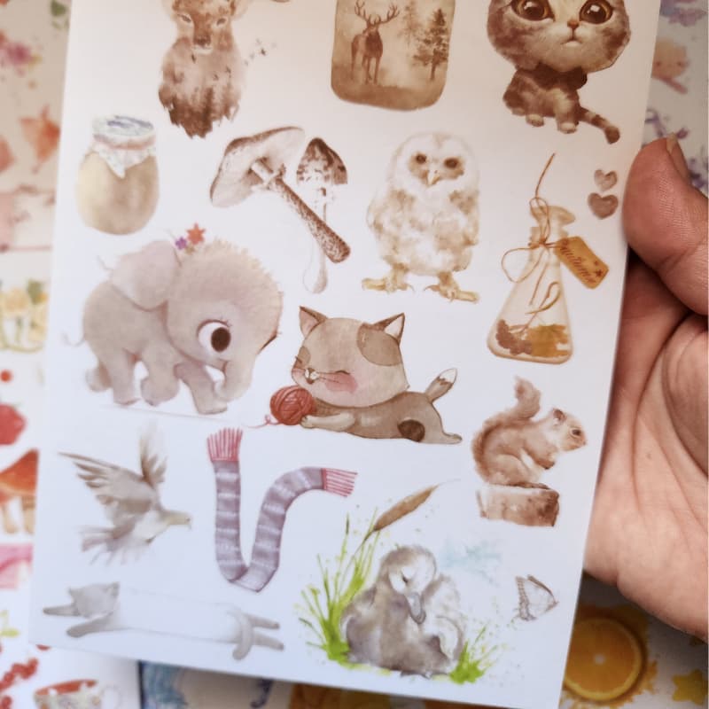 5 Folhas de Adesivos Encantos, animais, flores, unicórnios para scrapbook, journal e cadernos
