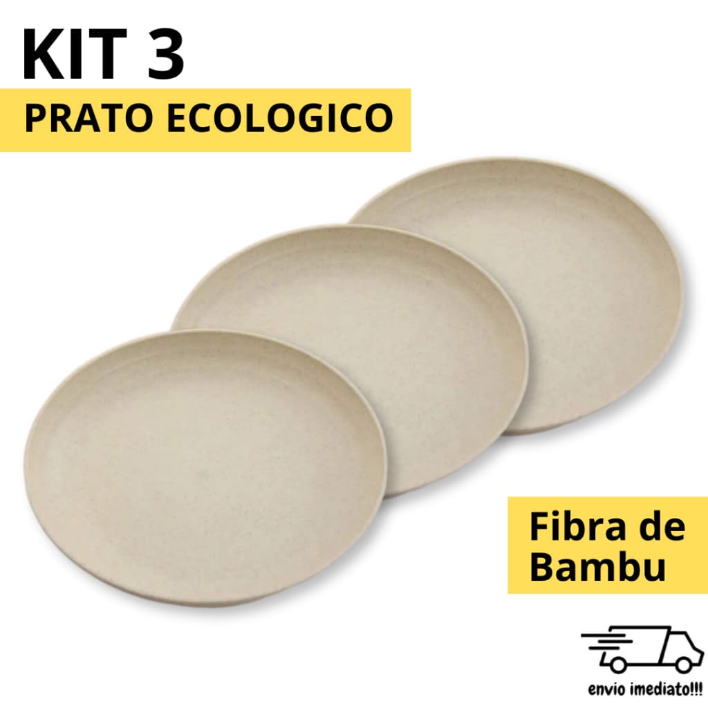 Pratos Fibra de Bambu Medio Ecologico KIT 3  Comida Pratinho Louça Cozinha