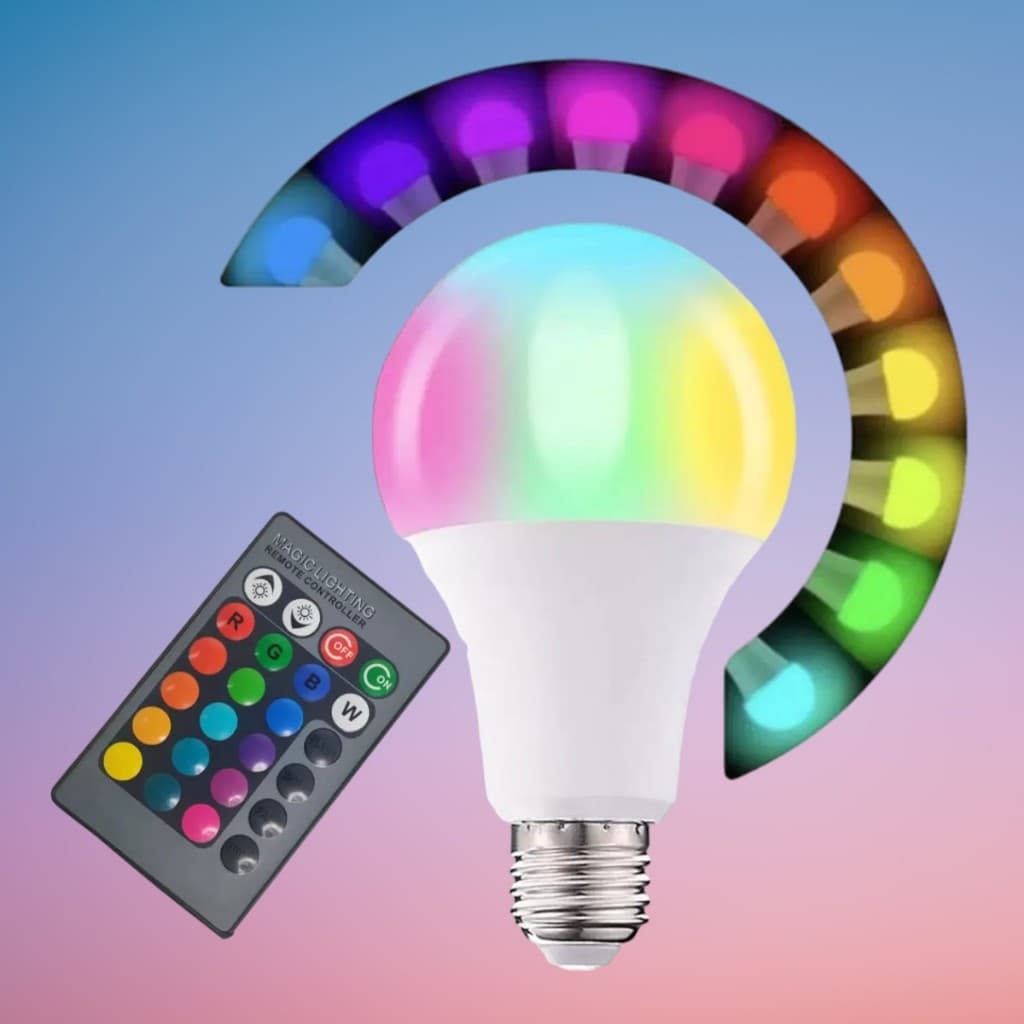 lâmpada led colorida RGB 9W 16 cores decoração ambiente festa