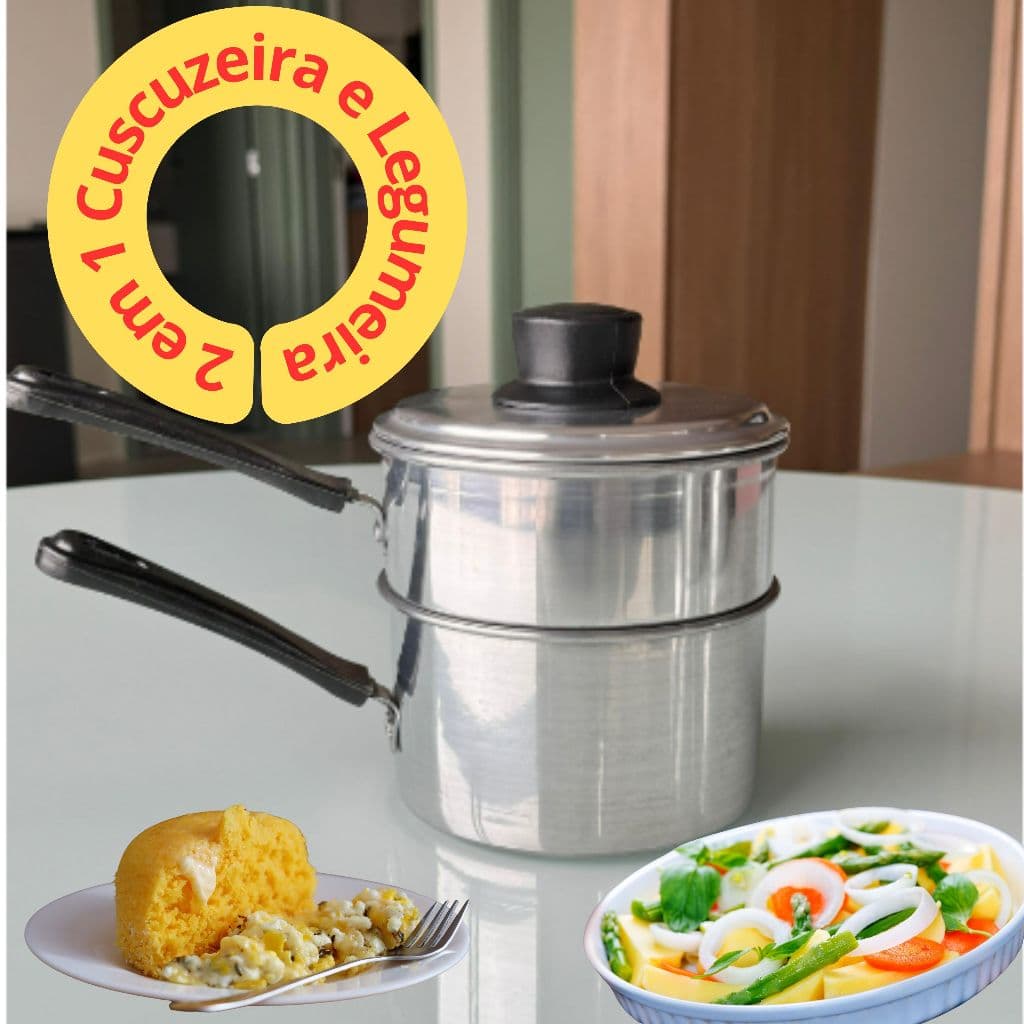 Panela a Vapor 2 em 1 Cuscuzeira e Legumeira em Alumínio