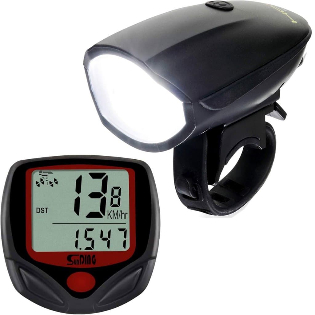 kit Lanterna Farol Led Bike C/ Buzina Bicicleta Recarregável Usb + velocímetro digital bike a prova d'agua com fio 15 função