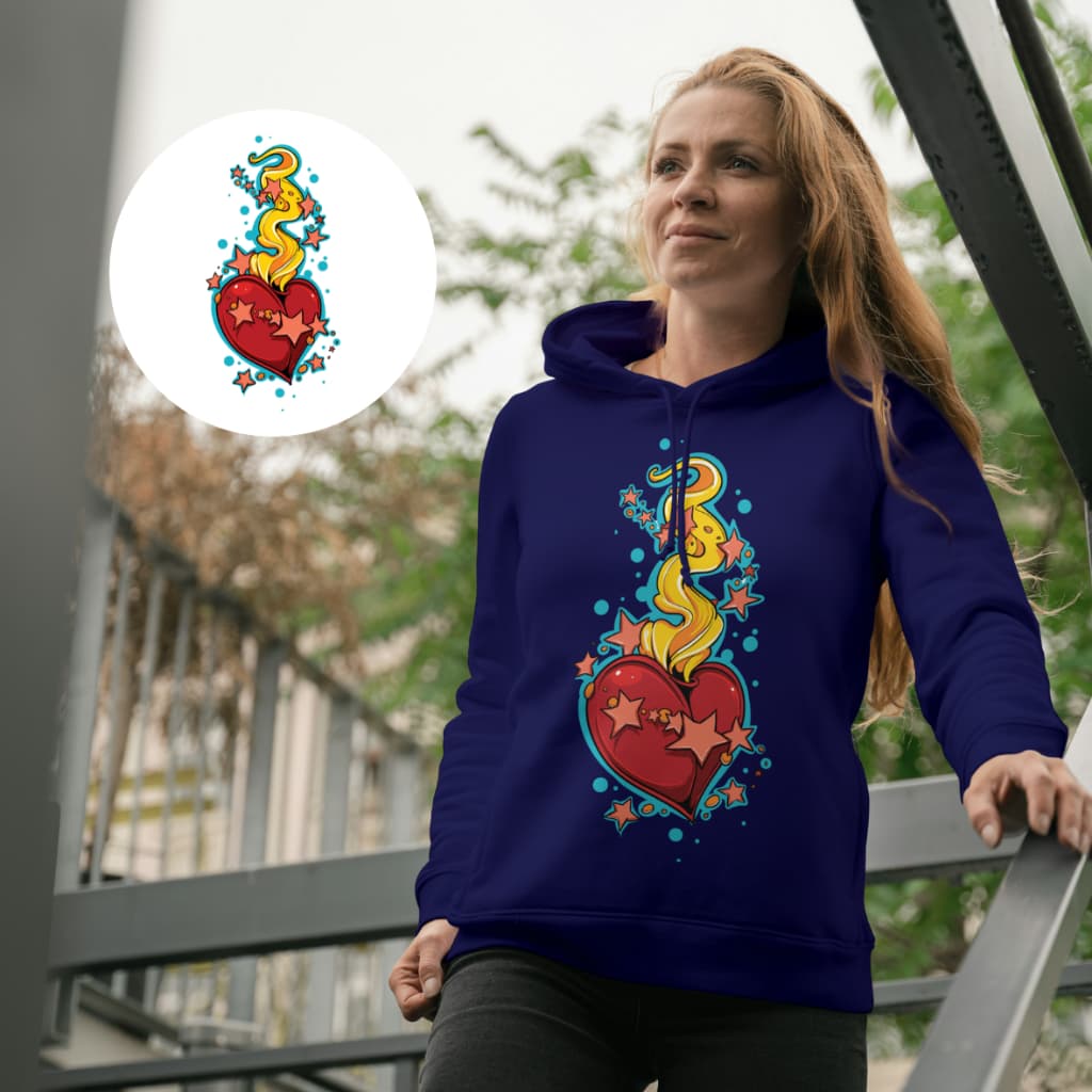 Moletom Canguru Feminino Estampado Confortavel Para Inverno Blusa De Frio Coração