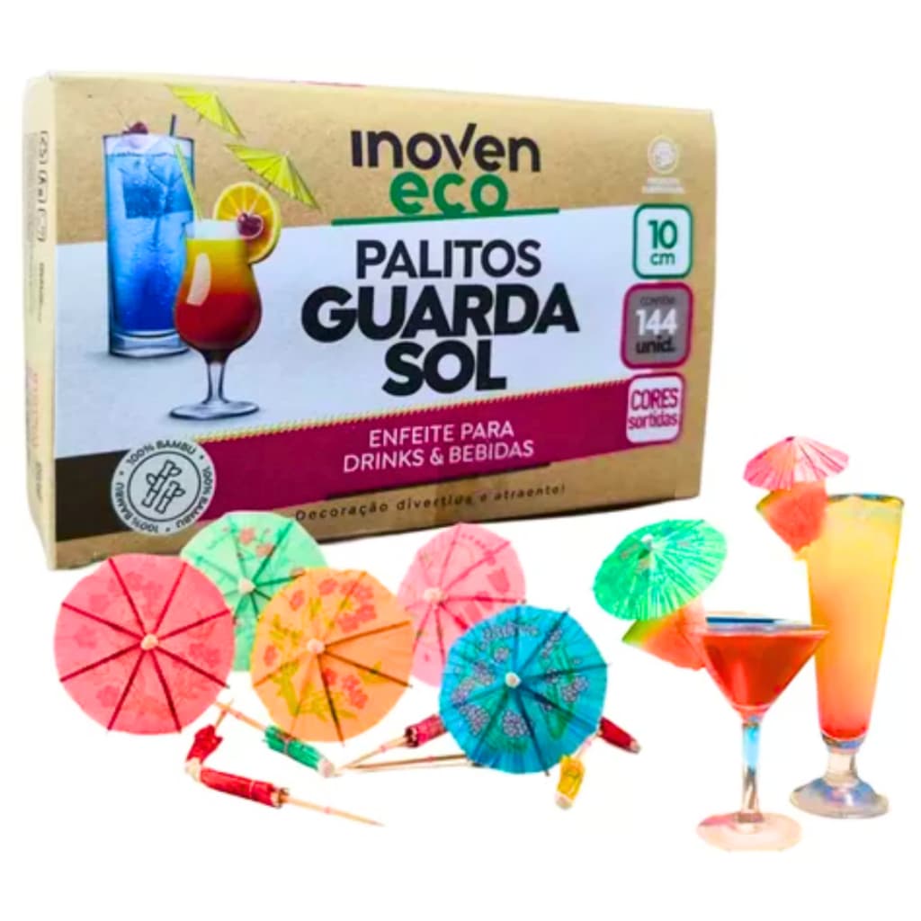 Caixa com 144 Guarda sol coloridos para drinks, bebidas, coquetéis, sucos cores vibrantes e variadas