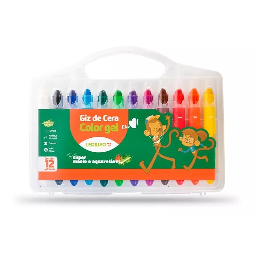 Maleta Giz De Cera Color Gel Retrátil Aquarelável 12 Cores