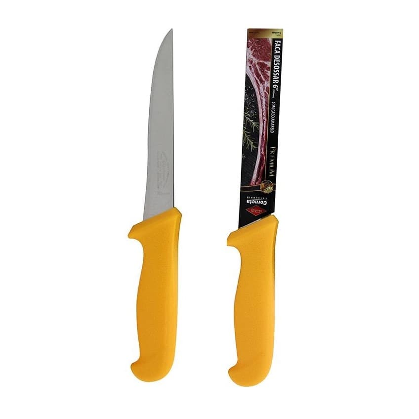 Faca Desossar Carne 6 Polegadas Inox Cozinha Açougue Cabo Amarelo Profissional Corneta Premium
