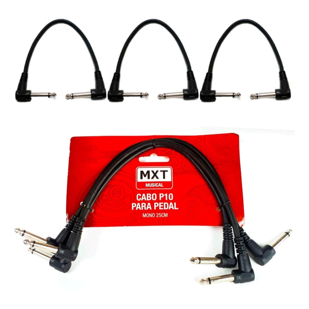 Kit 3 Cabo Mxt P10/p10 Mono Para Pedal Pedais Niquelado 25cm
