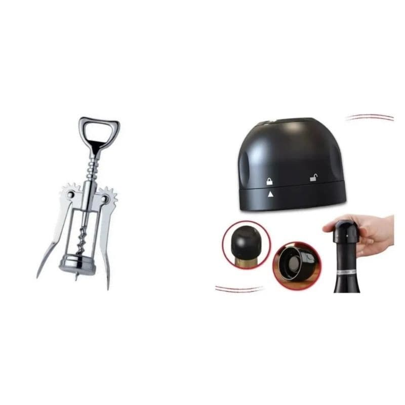 kit vinho, abridor de vinhos manual + tampa de garrafas a vácuo
