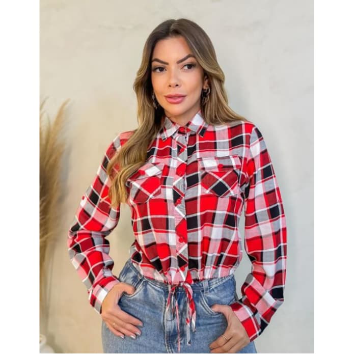 Camisa Xadrez Feminina com amarração na cintura