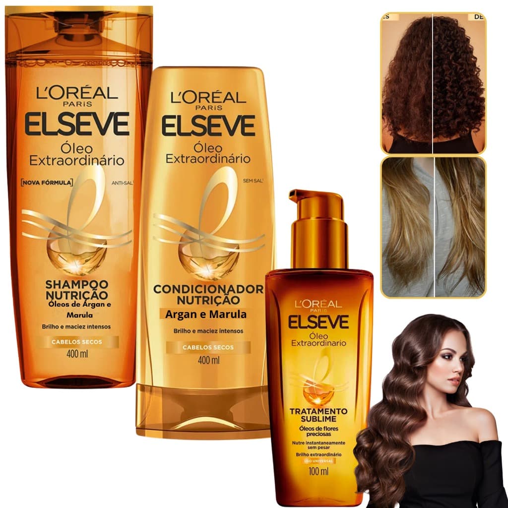 Kit Shampoo Condicionador Elseve Loreal Paris Óleo Extraordinário 400ml Nutrição Brilho Espelhado