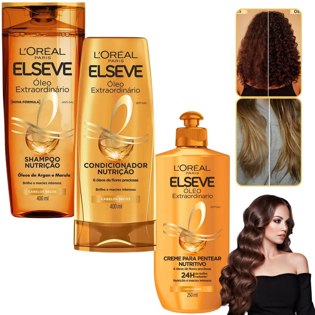 Kit Elseve Shampoo Condicionador Creme de Pentear Oleo Extraordinario Loreal Paris