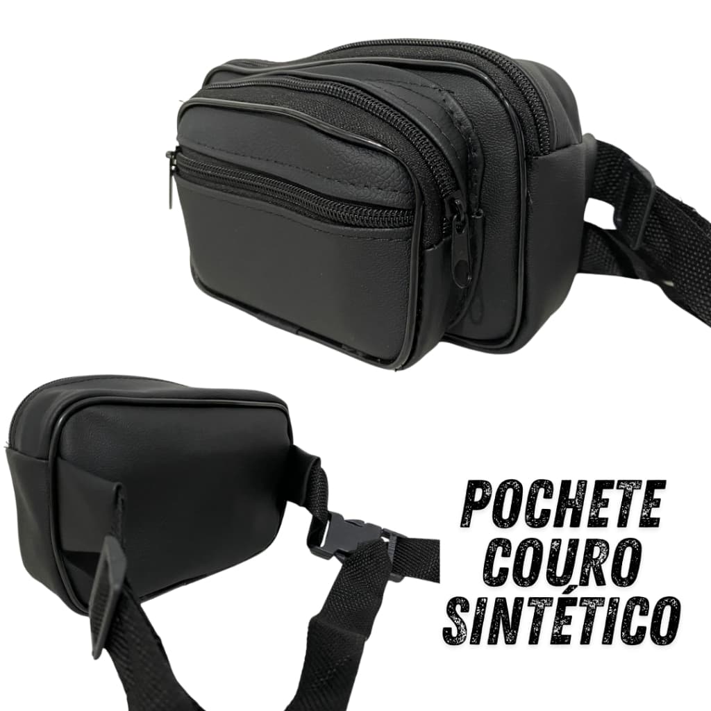 Pochete Quadrada Impermeável de Couro Masculina Bolsa Organizadora Cintura Vários Bolsos
