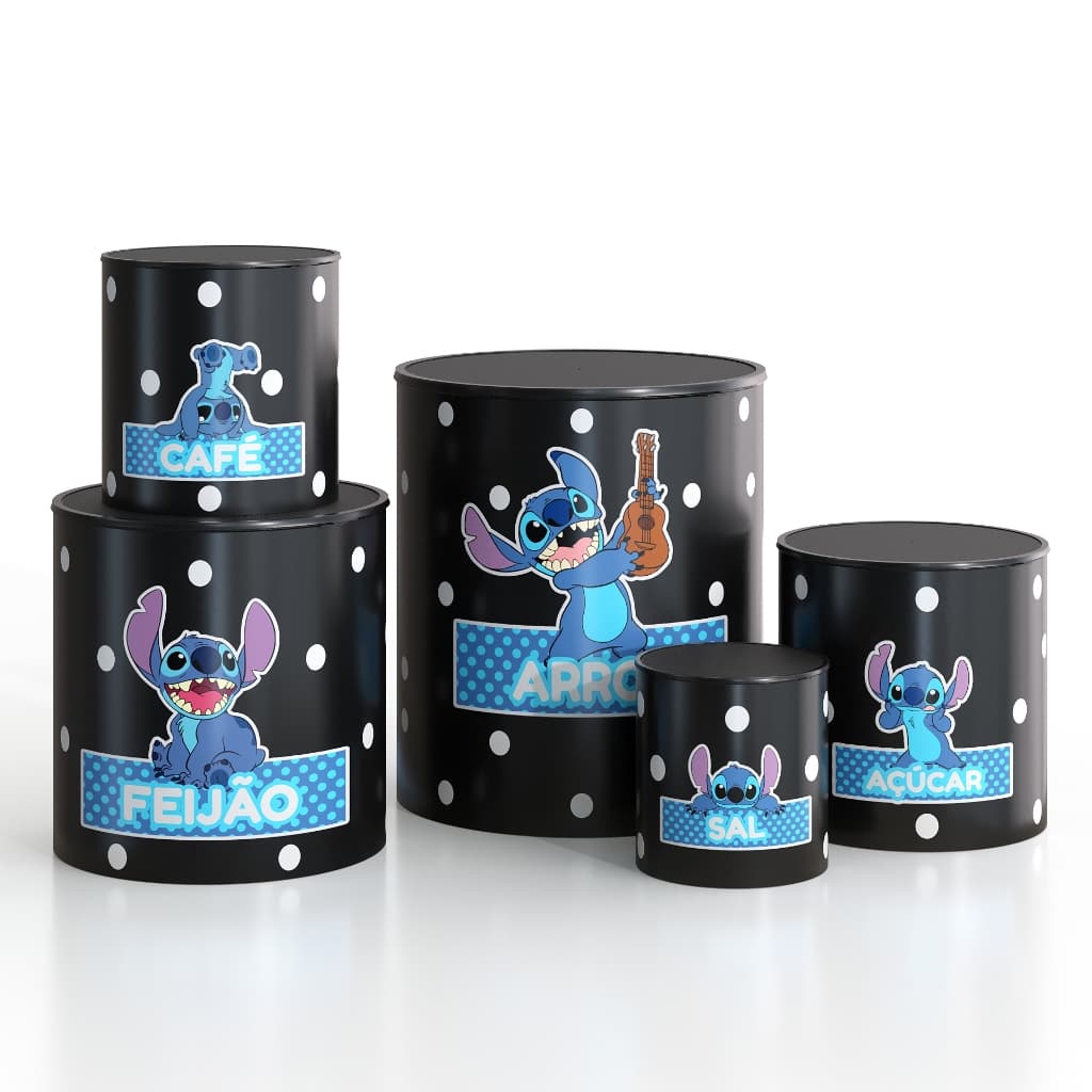 Porta Mantimentos Stitch Kit 5 Potes Redondos Decoracao Cozinha