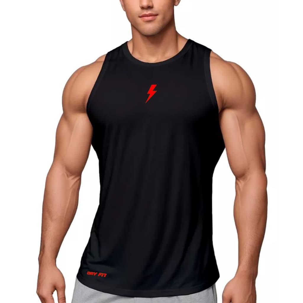 Camiseta Regata Dry Fit Masculina Logo p/Academia Atividade Física Muscle Fit