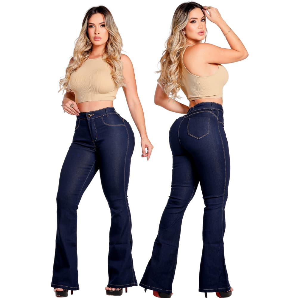 Calça Jeans Flare Azul Carbono Modelagem Empina Bumbum Lycra Premiun