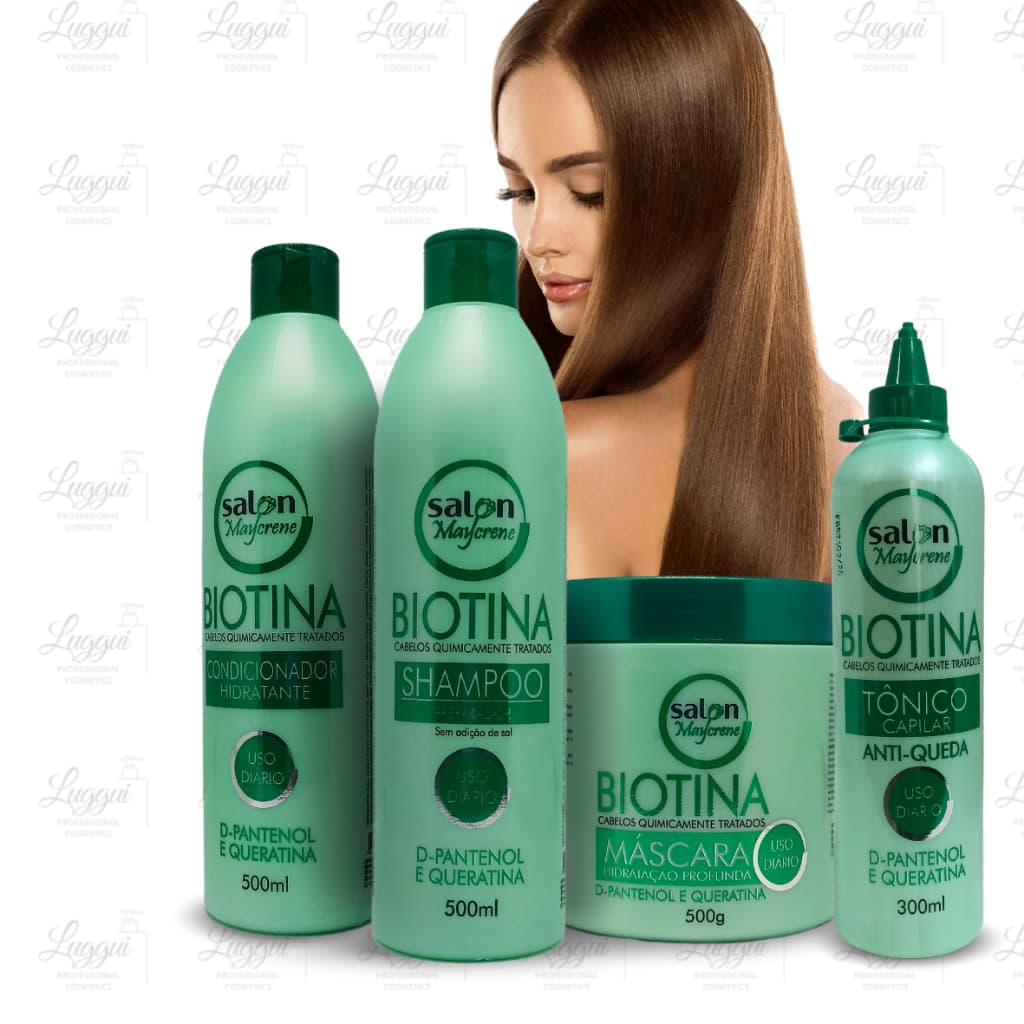 Kit Biotina Salon Maycrene Crescimento, Fortalecimento (Sha + Cond + Más + Tônico)