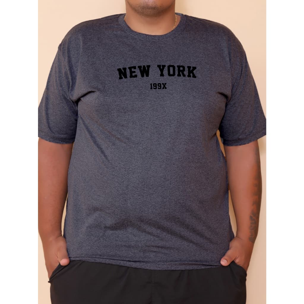 Camiseta Grande Masculina Basica Gola Redonda New York Plus size Extra GG G1 G2 G3 manga curta algodao