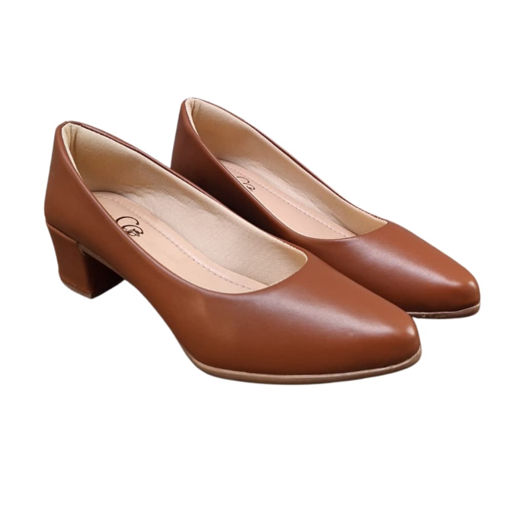 Sapato Social Feminino Feminina Scarpin Scarpan Salto Médio Alto Bloco Bico Fino Confortável Confort Caramelo040