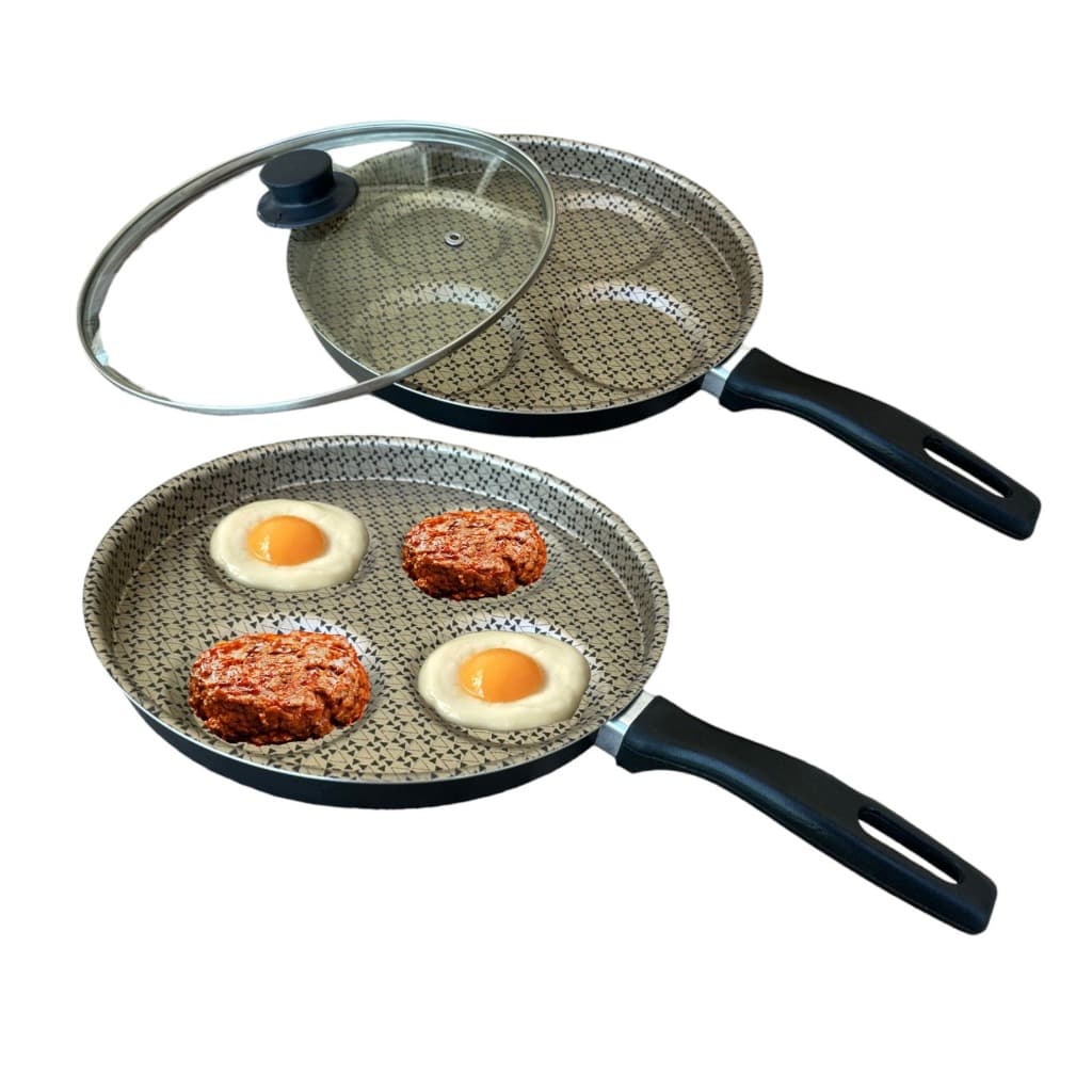 Frigideira Antiaderente Multiuso Ovo Com Tampa De Vidro 26cm Teflon Desenhado